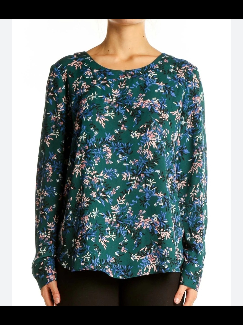 Banana Republic Green Floral Long-Sleeve Blouse - Size Small
